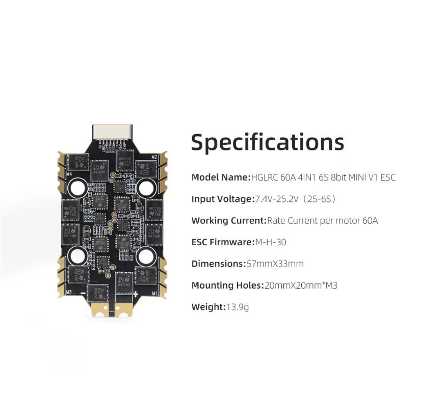HGLRC 60A 4IN1 6S BLS MINI ESC
